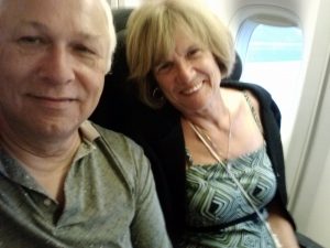 Charles Oropallo and Susan Oropallo on flight to Paris, France